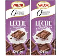 Valor - Chocolate con Leche sin Azúcar - Sin Gluten - 0% Azúcares añadidos. Tableta de Chocolate Negro Valor apto para Celiacos y Diabéticos - 100 Gramos (Paquete de 2)