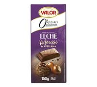 Valor - Chocolate con Leche y Mousse de Avellana 0% Azúcares Añadidos. Intenso Sabor y Cremosidad. Sin Gluten - Tableta de 150g