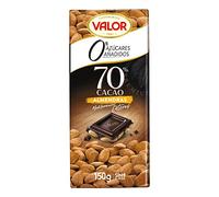 Valor - Chocolate Negro 70% con Almendras Mediterráneas Enteras. 0% Azúcares añadidos. Sin Gluten. Chocolate Negro Valor. Edulcorado con Stevia- Tableta de 150 Gramos