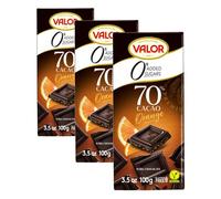Valor - Chocolate Negro 70% con Naranja y Sin Azúcares Añadidos. Chocolate intenso y equilibrado. Todo el placer sin azúcar. Sin glúten y apto para Diabéticos - 100 Gramos (Paquete de 3)