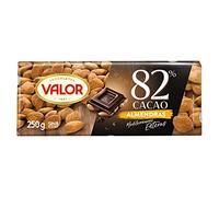 Valor - Chocolate Negro 82% con Almendras Mediterráneas Enteras. Chocolate Valor sin Gluten. Intenso Sabor y Aroma- Pack 20 Unidades 250 Gramos