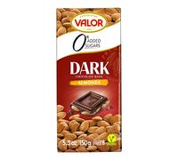 Valor - Chocolate puro con Almendras enteras Mediterráneas. Sin Gluten. 0% Azúcares añadidos. Chocolate puro Valor apto para Celiacos - 150 Gramos (Paquete de 6)