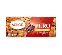 Valor - Chocolate Puro con Almendras Mediterráneas Enteras - Sin Gluten - Chocolate con Leche y Almendras Valor - Crujientes Almendras Enteras - Tableta de 250 Gramos
