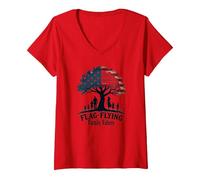 Valores de la Familia de Vuelo de Camiseta Cuello V, Mujer, Rojo, XL