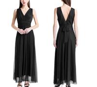 VALORIALUXE Vestido largo de ceremonia para mujer, de tul, elástico, cuello en V, fabricado en Italia, Negro , X-Large