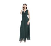 VALORIALUXE Vestido largo de ceremonia para mujer, de tul, elástico, cuello en V, fabricado en Italia, verde bosque, XXL