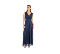 VALORIALUXE Vestido largo elegante para mujer con estola a juego, cuello en V, vestido de ceremonia fabricado en Italia, azul oscuro, XXL/3XL
