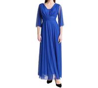 VALORIALUXE Vestido largo elegante para mujer, de ceremonia, manga 3/4 y cuello en V, ideal para bodas, eventos y fiestas. Fabricado en Italia, azul (bluette), XXL/3XL