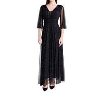 VALORIALUXE Vestido largo elegante para mujer, de ceremonia, mangas 3/4 y cuello en V, talla única ajustable, ideal para bodas, eventos y fiestas. Fabricado en Italia