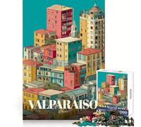Valparaíso, Chile Ilustración de Paisaje Urbano Adolescentes Rompecabezas de 1000 Piezas Entrenamiento Inteligente Escapada Relajante Corte Impecable Sorpresa navideña (38x26cm)