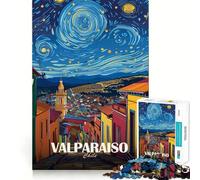 Valparaíso Chile Noche Estrellada Arte Adultos Rompecabezas 1000 Piezas Juego Mental Divertido Tecnología Avanzada de Corte Láser Desafío Divertido para Pasar el Tiempo (38x52cm)