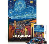 Valparaíso Chile Noche Estrellada Arte Rompecabezas de 1000 Piezas Rompecabezas para Adultos Regalos Habilidad cognitiva Actividad Relajante Corte Exacto Regalo Festivo (38x52cm)