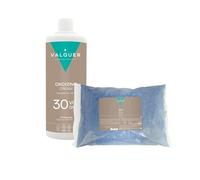 VALQUER Pack Decolorante de Pelo Profesional Permanente | Polvos Deco Blue 500 g y Agua Oxigenada 30 Vol 9% 1 L | Alta Aclaración del Pelo hasta 6 Tonos con Proteínas de Trigo | Vegano