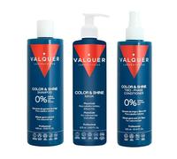 Valquer Pack Potenciador Color y Brillo para Cabello Teñido Hidrata y Revitaliza. Champú 400 ml, Mascarilla 275 ml y Acondicionador Bifásico 300 ml Fórmula Zero con Extracto de Germen de Trigo. Vegano