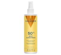 VALQUER Protector Solar Corporal SPF 50 en Spray | 300 ml | Protege Frente a Rayos UVA y UVB, Hidrata y Resiste al Agua | Aroma a Coco y Monoi de Tahití | Vegano