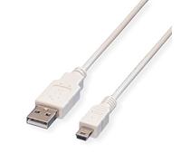 VALUE Secomp 11.99.8730 - Cable USB (3 m, USB A, mini USB B, 2.0, conector macho/conector macho), color blanco