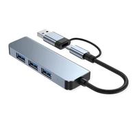Value Concentrador metálico USB 3.2 Gen1, 4 Puertos Tipo A, (1x USB 3.2 Gen1 + 3X USB 2.0), Cable de conexión Tipo A+C