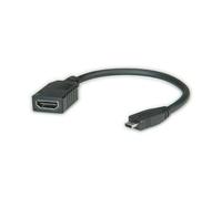 VALUE HDMI High Speed con Ethernet, Cable HDMI a Micro HDMI de 0.15 m (15 cm), Negro, Magnéticamente Blindado, HDMI Standard Tipo A a Tipo D