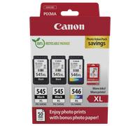 Value pack de cartuchos de tinta Canon de alto rendimiento: dos PG-545XL y un CL-546XL + papel fotográfico