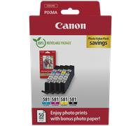 Canon + 10x15 cm Fotopapier 50 Blatt Value Pack negro / cian / magenta / amarillo Original CLI-581