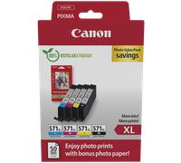 Value pack de cartuchos de tinta de alto rendimiento CLI-571XL BK/C/M/Y de Canon + papel fotográfico