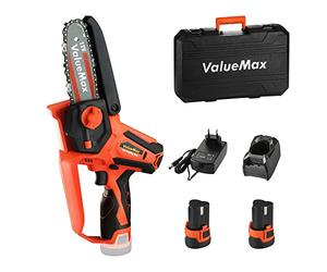 ValueMax 12V Mini Motosierra Portátil Inalámbrica,con 2pc Baterías y 1 Cargador, 11 cm Motosierra Pequeña de Mano para Cortar Madera y Ramas de jardín