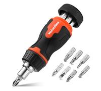 ValueMax Destornillador de Carraca Mini con 7 Puntas Magnéticas (PH1/2/3, T15/25, SL5/6), Cabeza Magnética, Mango Ergonómico y Almacenamiento Interno, Ideal para Espacios Reducidos