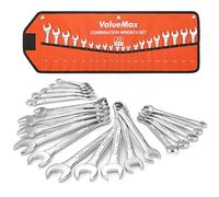 ValueMax Juego de llaves mecánicas métricas y estándar, juego completo de 20 llaves combinadas SAE de 1/4 a 3/4 pulgadas, métricas de 6 mm a 18 mm, juego completo de llaves con bolsa enrollable