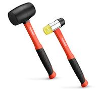 ValueMax Mazo de goma, martillo de goma de 16 onzas y mazo suave de doble cara de 35 mm, mango de fibra de vidrio con agarre suave, cabeza sólida, juego de 2 mazos negros