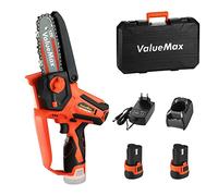 ValueMax Mini Motosierra Inalámbrica 12V, 11cm | Motosierra de Mano con 2 Baterías y Cargador para Cortar Madera, Ramas y Trabajos de Jardinería