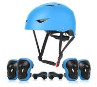 ValueTalks Set de Protección Patinaje, Protección Infantil Consta de Casco Ajustable Rodilleras Coderas, Patinaje Ciclismo Monopatín y Deportes Extremos（5-16 Años (Azul)
