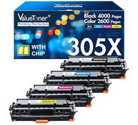 Valuetoner Cartucho de tóner remanufacturado de Repuesto para HP 305A 305X CE410A CE410X CE411A CE412A CE413A para LaserJet Pro 400 M451dn M451nw M475dn M475dw M451dw M375nw (Negro, Cian, Magenta