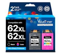 Valuetoner Cartuchos de Impresora 62 62XL compatibles para HP 62 62 XL Cartuchos de Impresora para HP OfficeJet 5740 5742 5744 200 250 para HP Envy 5540 5548 5640 5646 7640 5545 5544 (2 Unidades,