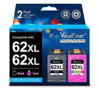 Valuetoner Cartuchos de Impresora 62 62XL compatibles para HP 62 62 XL Cartuchos de Impresora para HP OfficeJet 5740 5742 5744 200 250 para HP Envy 5540 5548 5640 5646 7640 5545 5544 (2 Unidades,