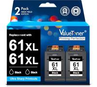 Valuetoner Cartuchos de Tinta remanufacturados de Repuesto para HP 61XL 61 XL para Usar con impresoras Envy 4500 Deskjet 1000 1056 1510 1512 1010 1055 OfficeJet 4630 (2 Negros)