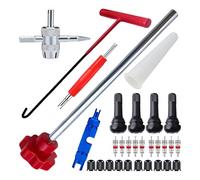 Valve Stem Tool Kit - 30-Piece Tire Valve Remover and Installer Set, Quick Change T-Hook Repair Tools for Car and Motorcycle | Auto Maintenance Accessories, Wheel Repair Equipment, Portable Garage