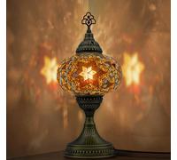 VALVELLO | Lámpara de Mosaico | Marrón | Turca Marroquí, Estilo Tiffany, Vintage, Lámpara de Mesa Decorativa de Vidrio para Dormitorio, Regalo para Días/Persona Especial