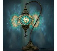 VALVELLO | Lámpara de Mosaico | Turquesa | Turca Marroquí con Cuello de Cisne, Estilo Tiffany, Vintage, Lámpara de Mesa Decorativa de Vidrio para Dormitorio, Regalo para Días/Persona Especial