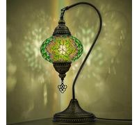 VALVELLO | Lámpara de Mosaico | Verde | Turca Marroquí con Cuello de Cisne, Estilo Tiffany, Vintage, Lámpara de Mesa Decorativa de Vidrio para Dormitorio, Regalo para Días/Persona Especial