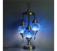 VALVELLO Lámpara Mosaico Turca de 3 Globos - Lámpara Oriental Hecha a Mano - Decoración Bohemia para Salón, Dormitorio y Oficina - Luz de Ambiente Artesanal (Azul)