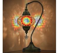 VALVELLO Turkish Moroccan Mosaic Swan Neck Lamp, Night Light, Tiffany Style, Vintage, Decorative Glass Table Lamp for Bedroom, Office, Living Room, Gift for Special Days/Person (Arcoíris)