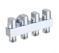 Válvula angular de latón distribuidor de agua con 1 entrada y 4 salidas de interfaz para baño, cocina, accesorios de fontanería, lavadora, llave de inodoro, conexión C gruesa (plata)