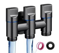 Valvula Antiretorno Agua, Llave de Paso Agua de Tres Vías, Grifo Lavadora, Desviador de Ducha con Interfaz Roscada de 4 Puntos(1/2"), Adaptador Grifo Ducha, para Lavadoras e Inodoros (Gris Oscuro)