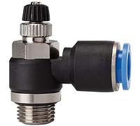 Válvula antirretorno de estrangulador"Blaue Serie", puerta de entrada de aire, G 1/4 a, F. llave de diámetro exterior de 12 mm, válvula de trabajo. Máx. 15 bar, plástico/MS vern.