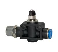 Válvula antirretorno de estrangulador "Blaue Serie", recta, R 1/2 a, F. manguera de 10 mm de diámetro, válvula de trabajo. Máx. 15 bares, KS/Ms vern, aceleración G-S.