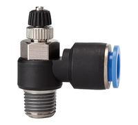 Válvula antirretorno de estrangulador "Blaue Serie", válvula de entrada de aire, R 1/2 a, F. llave de diámetro exterior de 12 mm, válvula de trabajo. Máx. 15 bar, plástico/MS vern.