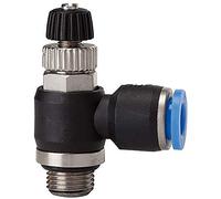 Válvula antirretorno de estrangulador "Blaue Serie", válvula de salida de aire, G 1/8 a, F. llave de diámetro exterior de 10 mm, válvula de trabajo. Máx. 15 bar, plástico/MS vern.