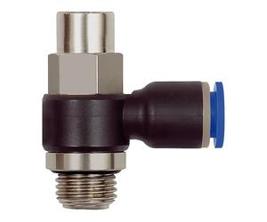 Válvula antirretorno de estrangulador "Blaue Serie", válvula de salida de aire, G 3/8 a, F. llave de diámetro exterior de 8 mm, válvula de trabajo. Máx. 10 bar, plástico/MS vern.