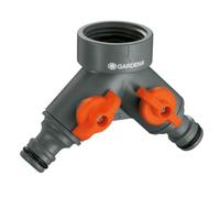 Válvula de 2 vías Gardena: Distribuidor de agua para grifo con rosca de 33,3 mm (G 1 pulgadas), para la conexión simultánea de dos dispositivos, ambas salidas ajustables (940-20)