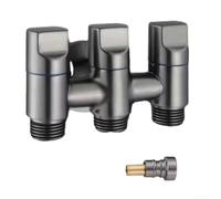 Válvula de ángulo de 3 vías, desviador de agua de acero inoxidable para inodoro, bidé y ducha, válvula de cierre de esquina G1/2 con 3 tomas, divisor de fregadero de cocina y baño, plateado (negro